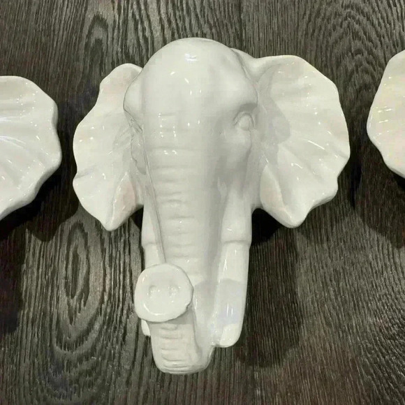 White Ceramic Elephant Wall Decor - 3 - Picture 2 of 4